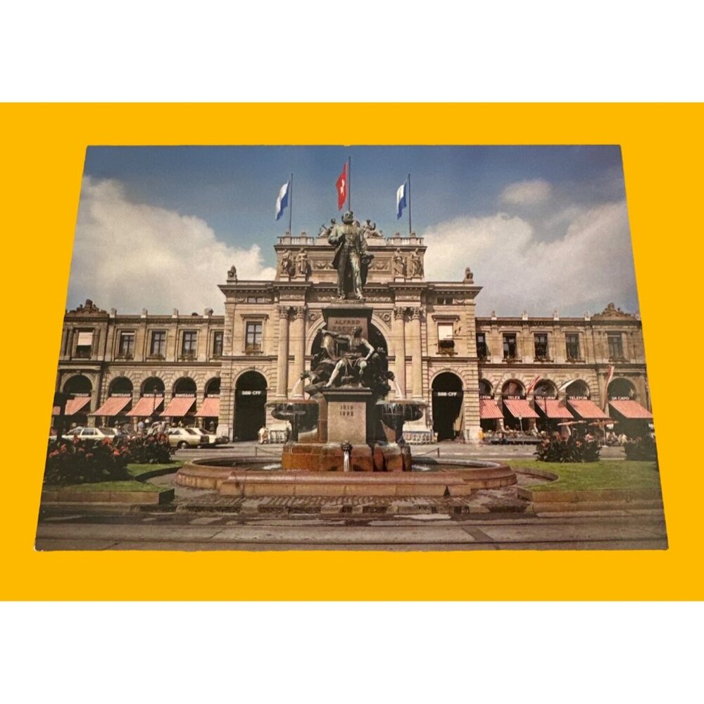 Vintage Swiss Postcard Featuring Alfred Escher Memorial In Zurich Sku 0217